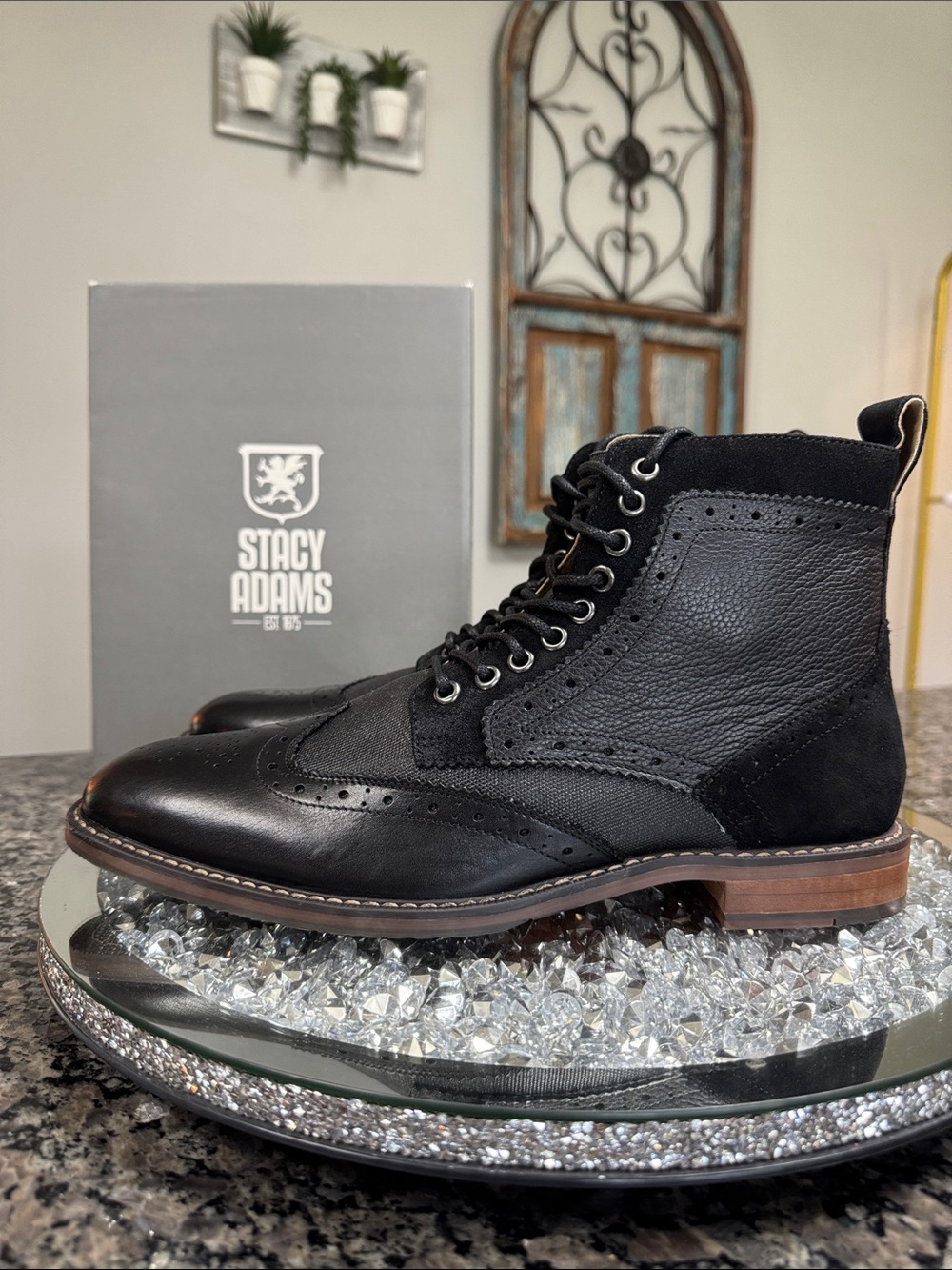 Stacy Adams Black Leather & Suede Wingtip Chukka Boots NWT